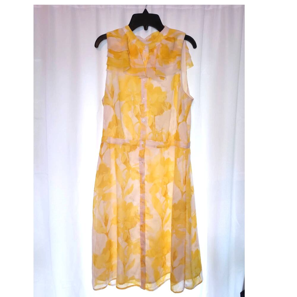 Banana Republic Sz 10 Dress Ruffled Button Sleeveless Lined